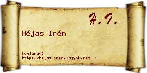 Héjas Irén névjegykártya